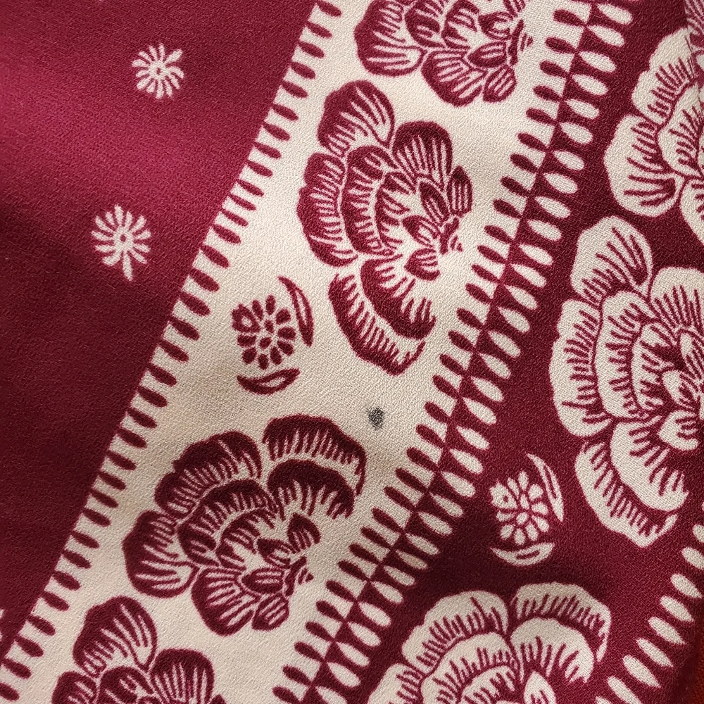 𝅺Lauren Conrad LC medium burgundy cream paisley print midi dress - Picture 8 of 12